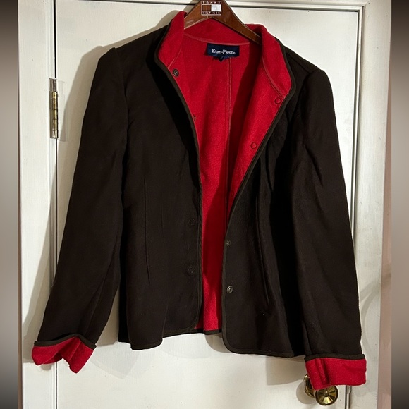Evan Picone wool blend jacket Size 10 brown w red accents lining military look - Picture 9 of 9